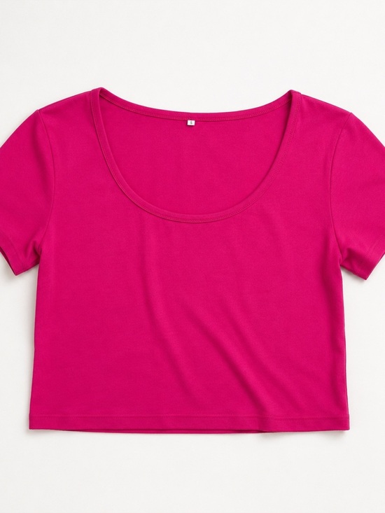 Unbranded Tops - Pink Scoop Neck Crop Top Short‎ Sleeve Cotton Spandex Tee Womens Large